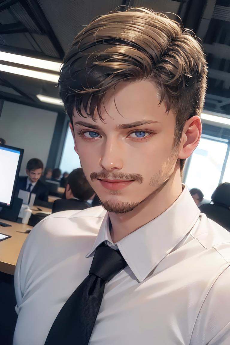 smirk,  medium hair,  stubble on Tensor.Art