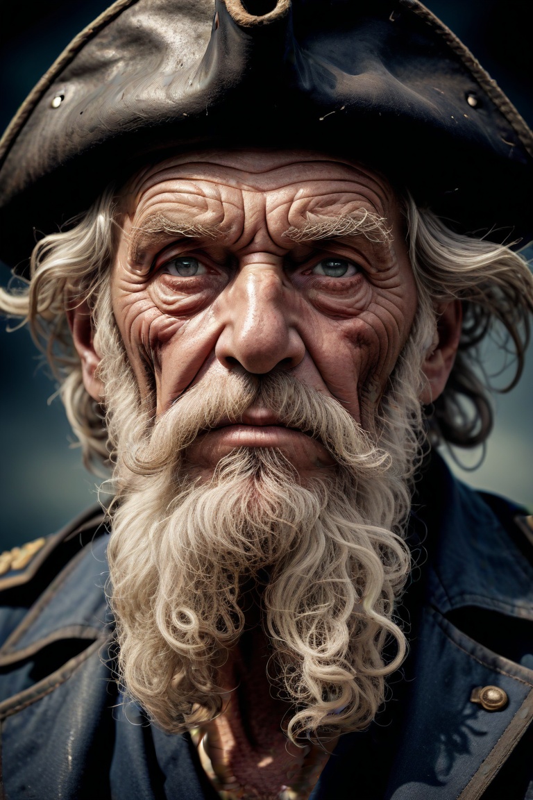 a grungy old sea captain,  with wrinkly face,  high detail high definition photograph or immense resolution and intricate...