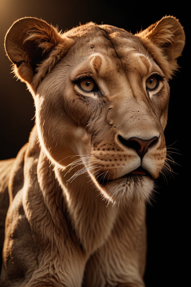 RAW shoot,  Stunning,  highly detailed cinematic shot of a beautiful realistic lioness. Dramatic lighting. on Tensor.Art
