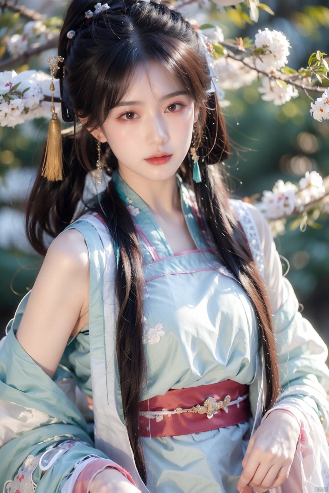  , (masterpiece:1.2), best quality,PIXIV,long hair, shoulder armor, black hair, gloves, hanfu, brown hair, white gloves, chinese clothes, looking at viewer, tassel, earrings, wide sleeves, jewelry, standing, long sleeves, pauldrons, closed mouth, ponytail, dragon, brown eyes, bangs, cape,Chinese girl,traditional Chinese, qiuyinong,midjourney portrait, backlight, colors, Hanfu, fire, HUBG_Rococo_Style(loanword), long, girl,face