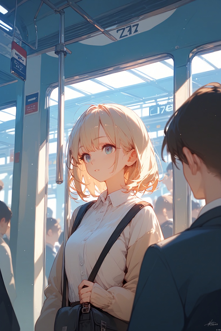  (score_9_up,score_8_up),1girl,train train station,crowd,depth of field,upper body,best quality,detail eyes