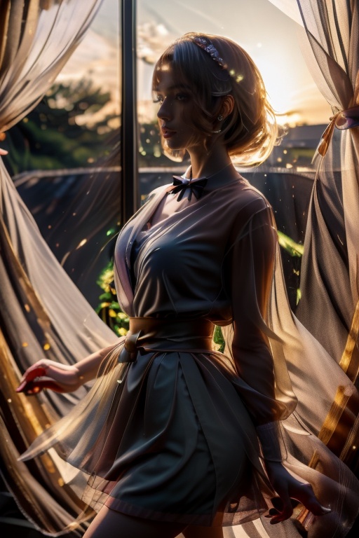 4k ultra high resolution,  mature female gazing at the horizon next to the large windows,  masterpiece on Tensor.Art