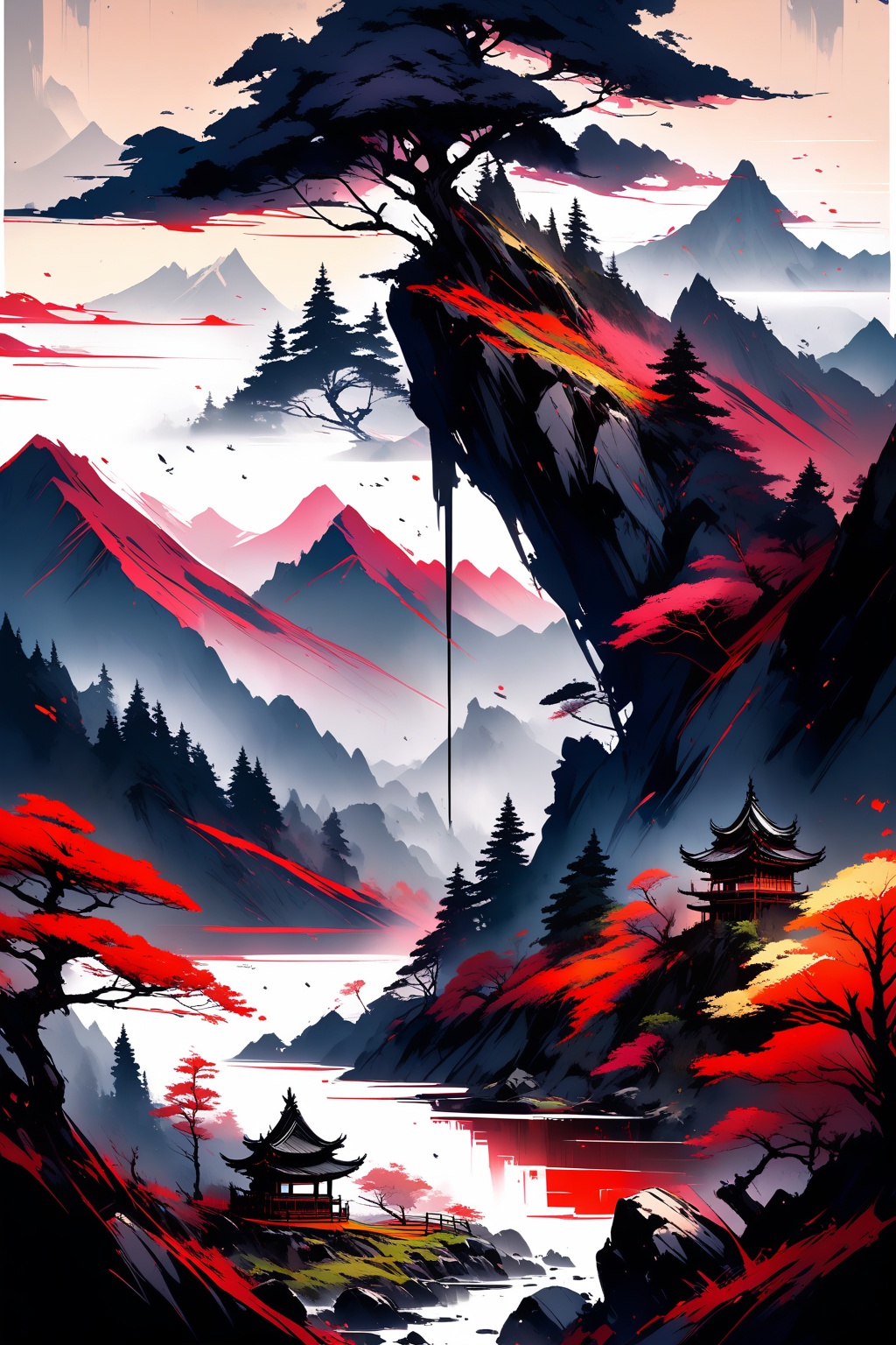 Very beautiful landscape with majestic mountains. INK on Tensor.Art