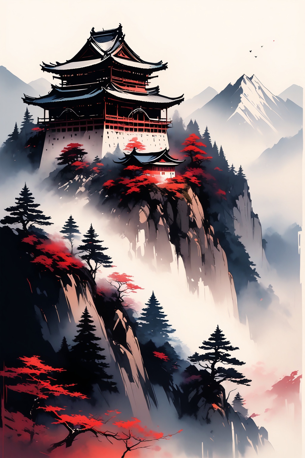 Image of great palace between majestic mountains. INK on Tensor.Art