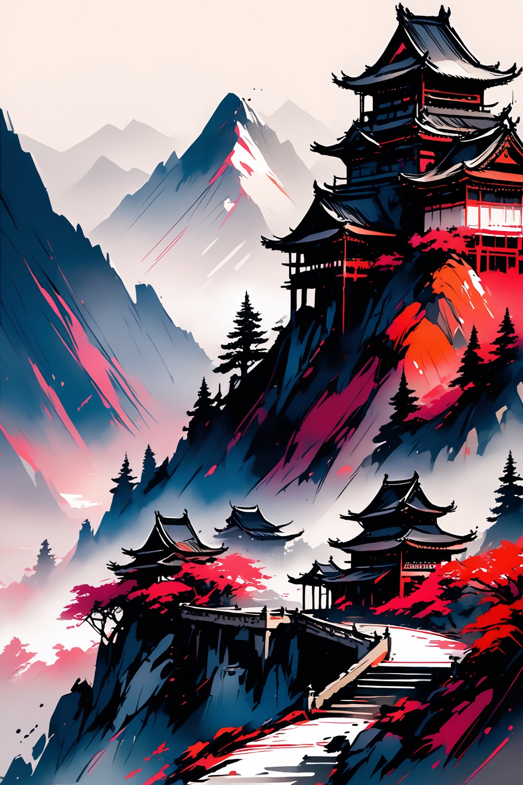 Image of great palace between majestic mountains. INK on Tensor.Art