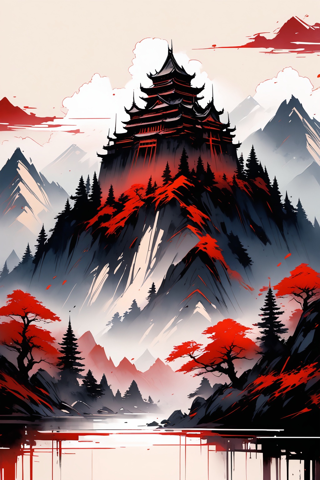 Image of great palace between majestic mountains. INK on Tensor.Art