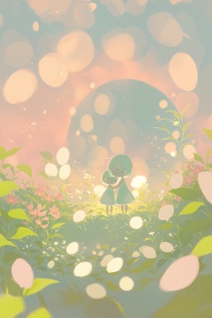 a cute mother and daughter hugging each other, surrounded by flowers and eggs in the style of dreamy landscapes with soft atmospheric perspective, childlike innocence and charm with cartoonish character design featuring bold shapes and cute characters against a pink background