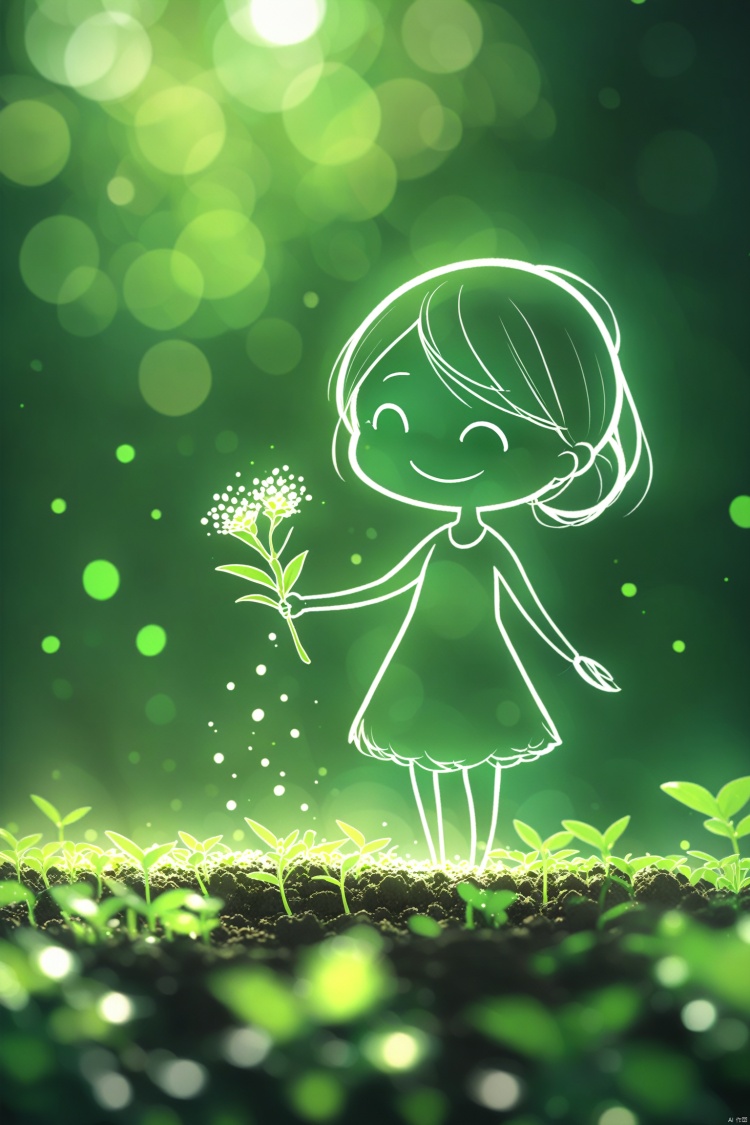  3D rendering, cartoon character design of a cute Asian mother and daughter wearing white skirts with green sweaters holding bouquet flowers running happily on a solid color background, with green tones, created in the style of c4d and blender, high quality, bright colors, with studio lighting, high resolutio, 3D Pixar style, C4D, blender, chibi, ultra detail