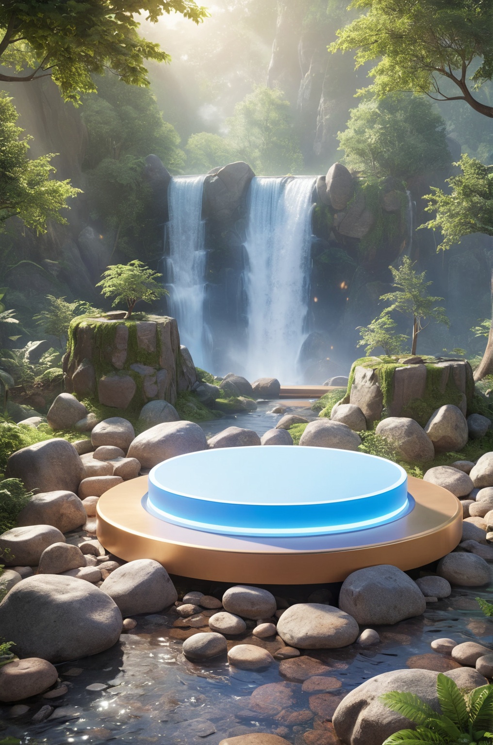 3D\(hubgstyle)\,  a round podium on the ground in the middle,  trees on Tensor.Art