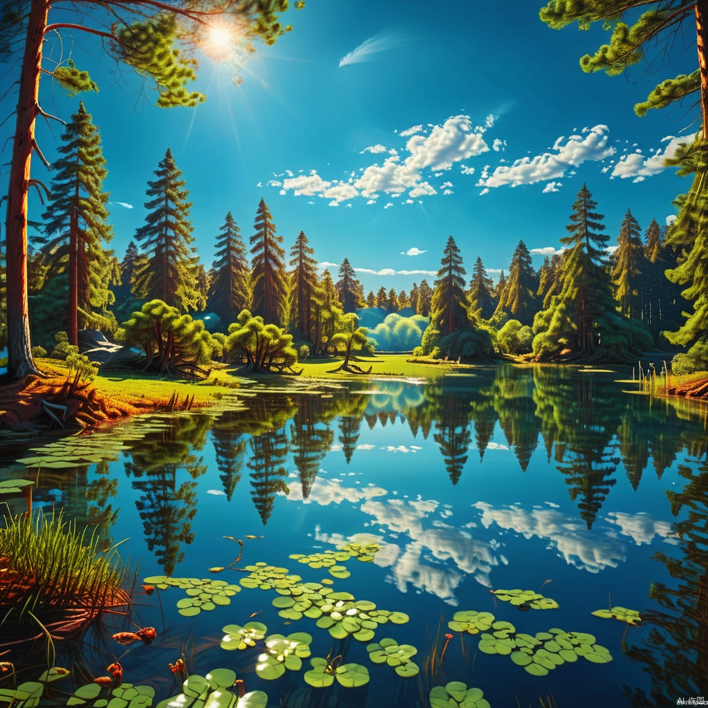 blue sky, Magic Park

,Lakes,

(wonderland:1
),
Adequate sunlight,reflection, true light and shadow, perfect lighting,
no humans,Realistic, 
Overlooking,
Representative,boutique, Masterpiece, Intricate, 
High Quality, Best Quality, 
Ultra HD,high res, 
Full Detail,

,Authenticity,
Take photos,

﻿
