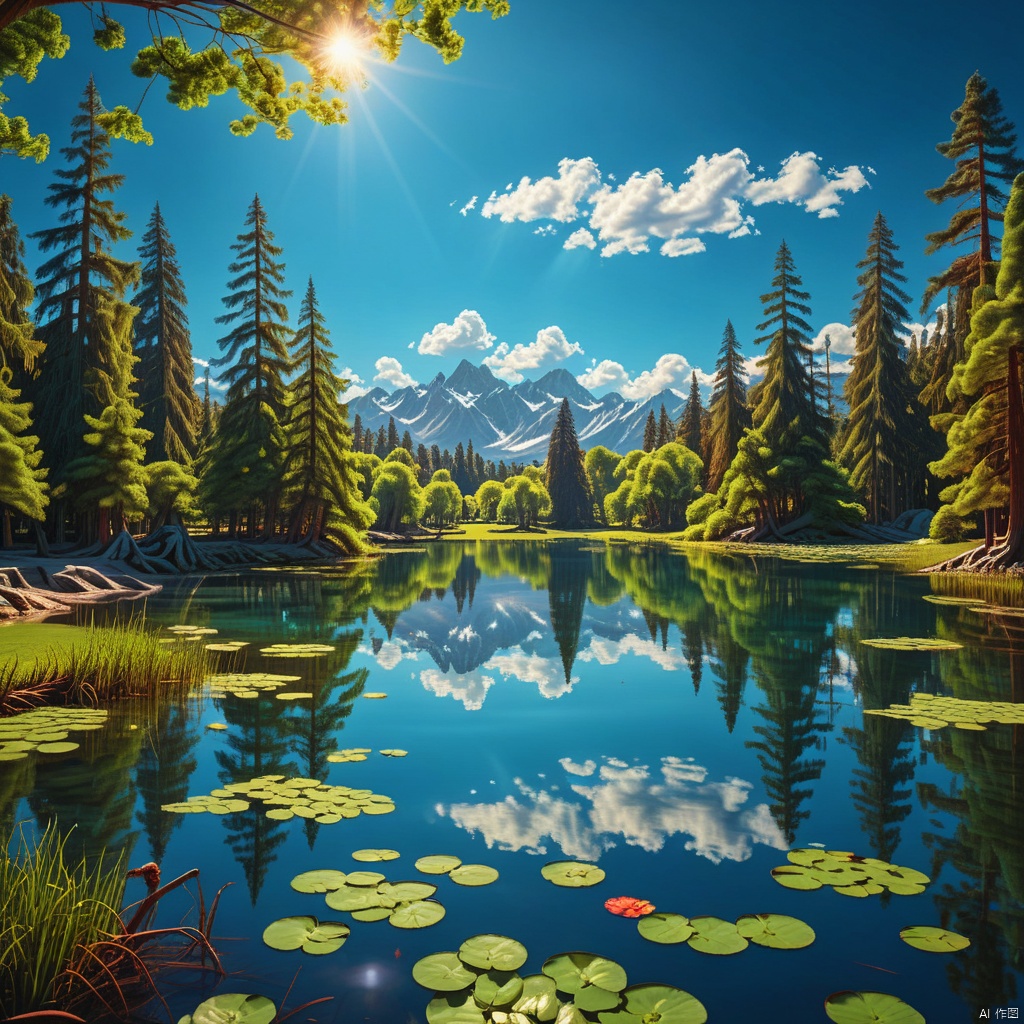 blue sky, Magic Park

,Lakes,

(wonderland:1
),
Adequate sunlight,reflection, true light and shadow, perfect lighting,
no humans,Realistic, 
Overlooking,
Representative,boutique, Masterpiece, Intricate, 
High Quality, Best Quality, 
Ultra HD,high res, 
Full Detail,

,Authenticity,
Take photos,

﻿