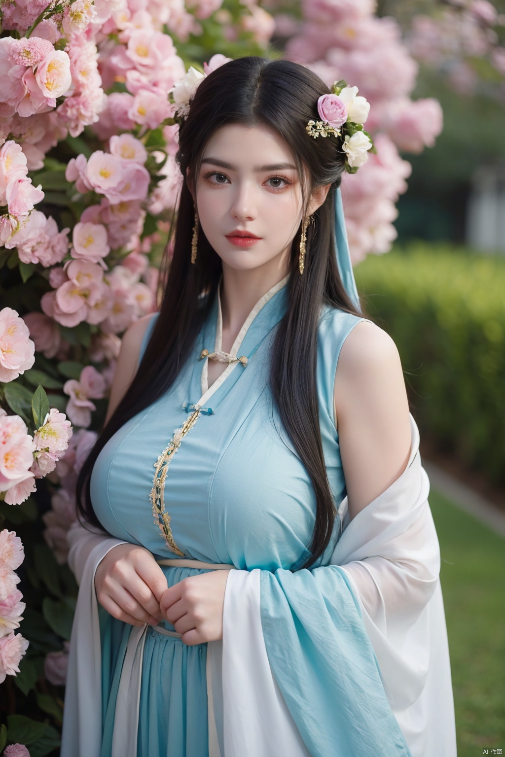 song_hanfu,1girl,(spring,flowers:1.2),looking_at_viewer,,(big breasts:1.39), hanfu