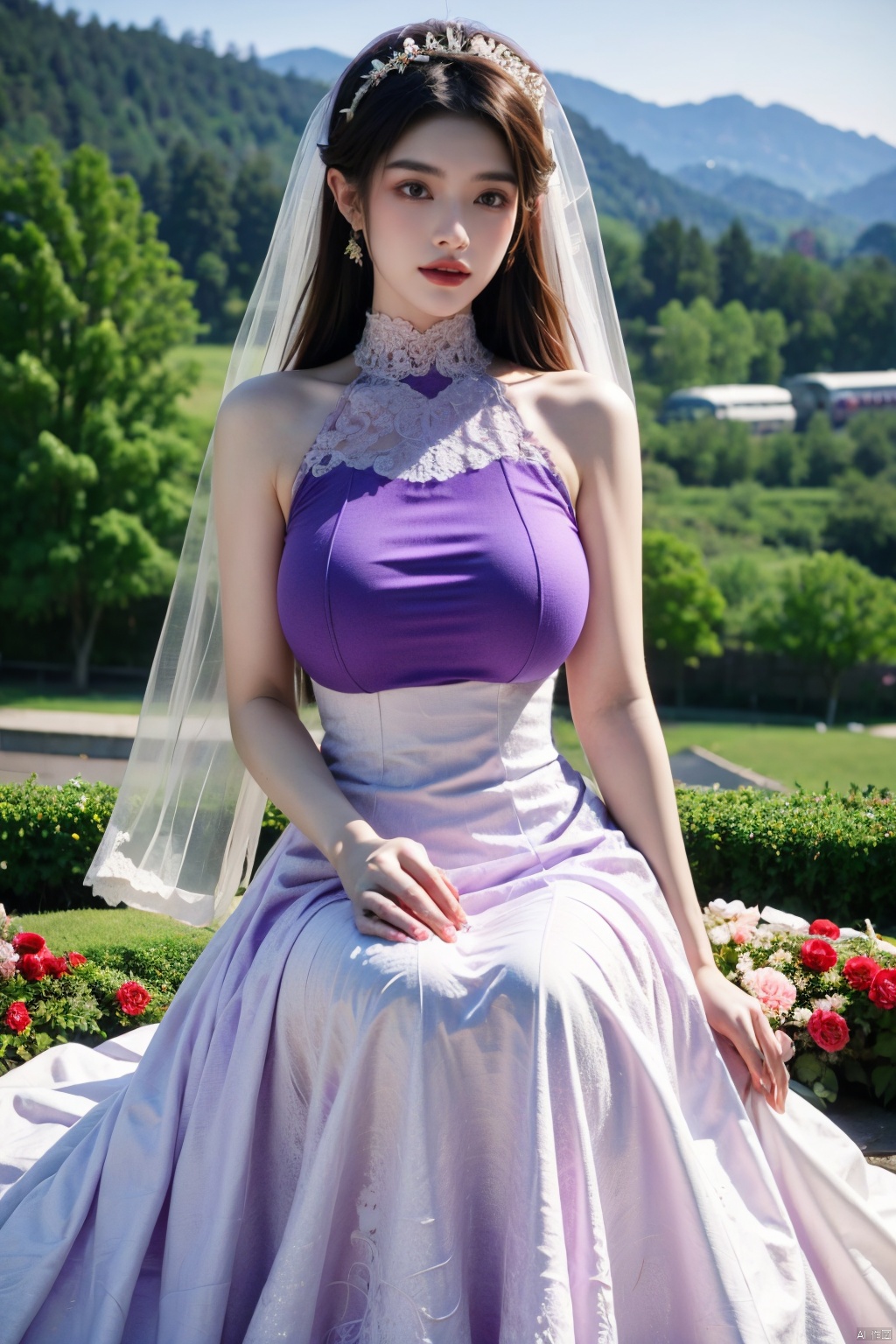 1girl,purple wedding dress, (masterpiece, top quality, best quality, official art, beautiful and aesthetic:1.2)