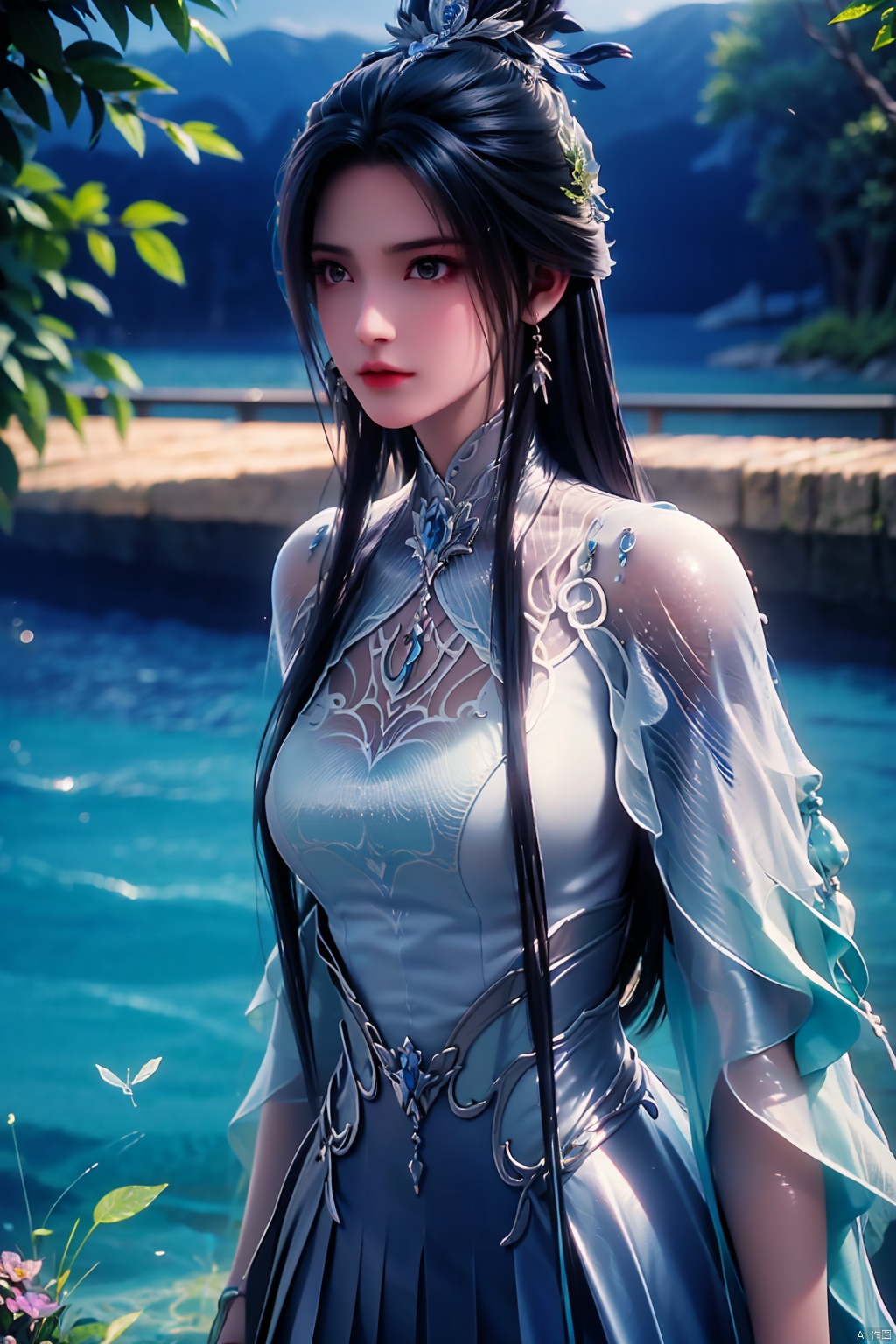  HDR, UHD, 8K, Highly detailed, best quality, masterpiece, 1girl, realistic, Highly detailed, (EOS R8, 50mm, F1.2, 8K, RAW photo:1.2), ultra realistic 8k cg,1 girl, solo focus,peafect body,Long hair,Messy hair,Bangs,hair between eyes,Sidelocks,Hair over shoulder,very long hair,shiny hair,floating hair,Bright eyes,big eyes,detailed eyes,beautiful eyes,hair ornament,hair flower,choker,frilled dress with lace,long dress,pleated dress,[loli],,outdoors,water,flower, in the ((sea of flowers)), flower field,meadow,beautiful detailed sky,feather,nature,(sunlight), skirt up,,moist skin, shiny skin, glossy skin, (best illumination, best shadow, extremely delicate and beautiful), perfect lighting, original, highres, dynamic angle, floating,depth of field, caustics,lens flare,warm lighting,(official art,beautiful and aesthetic:1.2),beautiful face, ultra detailed eyes, looking_at_viewer,kind smile,pose for picture,huolinger,, liuyifei, ((poakl)), Detail,wings,glint,glowing,((A butterfly)), LXQ,