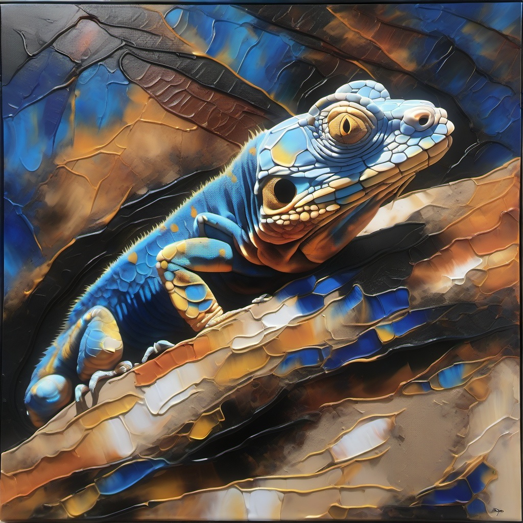 resting on a hot rock in the desert the magnificent lizard is sunning his stunning irridescent skin his tongue flicks lang...