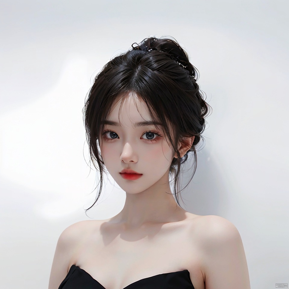 (High quality, High resolution, High quality, Fine details), 1girl, black hair, white background, face focus, 