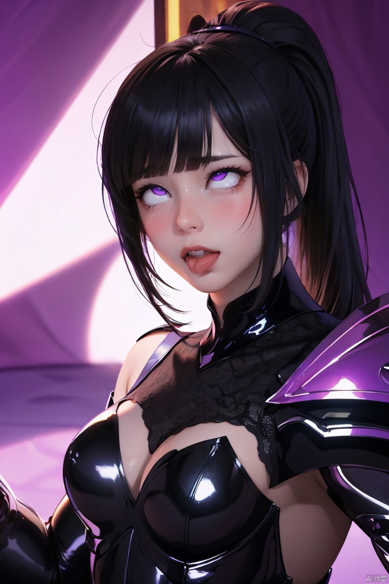  high definition,color trace, (High quality, High resolution, High quality, Fine details), Realistic, 1girl, solo focus, long hair, black hair, bangs, ponytail, purple eyes, long legs, simple background,solo, curvy women, sparkling eyes, purple eyes, (Detailed eyes:1.2), Oily skin, Dramatic Shadows, armor, dress, , dnfSpectre