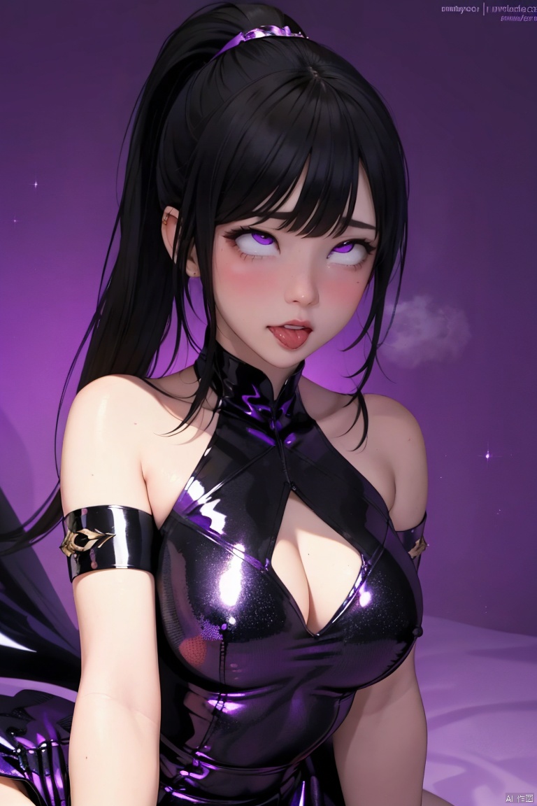  high definition,color trace, (High quality, High resolution, High quality, Fine details), Realistic, 1girl, solo focus, long hair, black hair, bangs, ponytail, purple eyes, long legs, simple background,solo, curvy women, sparkling eyes, purple eyes, (Detailed eyes:1.2), Oily skin, Dramatic Shadows, armor, dress, , dnfSpectre