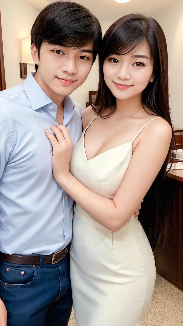 （1girll,  1人,  couple）there is a man and woman that are posing for a picture on Tensor.Art