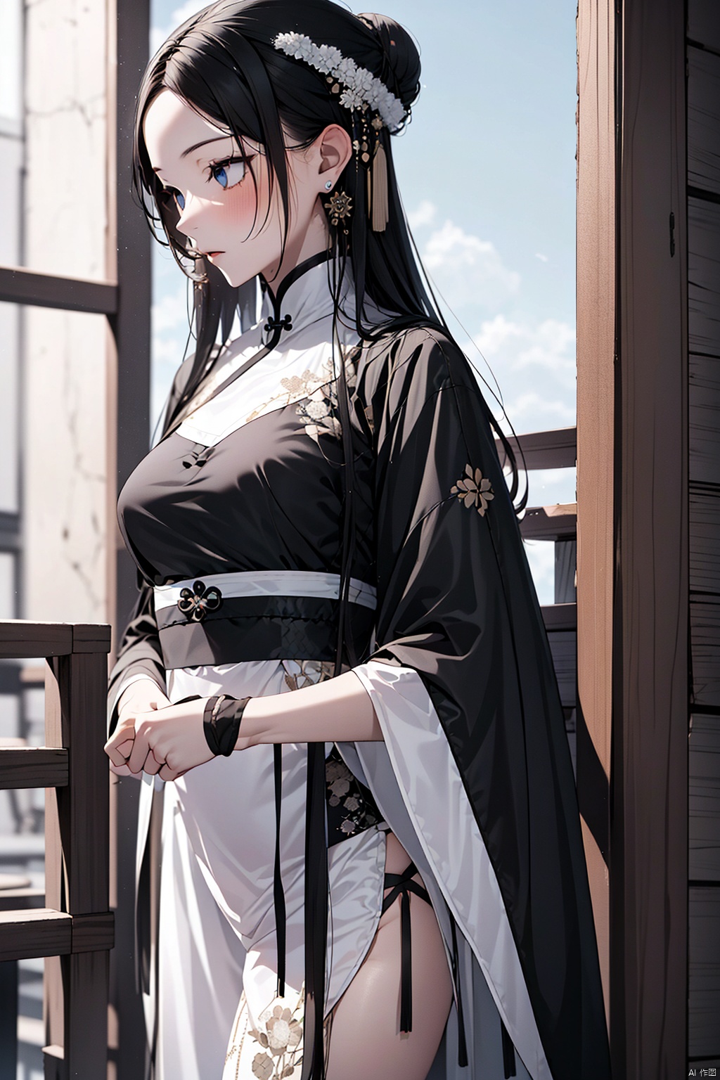 best quality,8k,1girl,solo,qinglian,hanfu,bun,