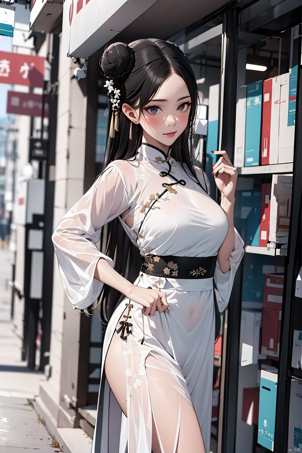 best quality,8k,1girl,solo,qinglian,hanfu,bun,