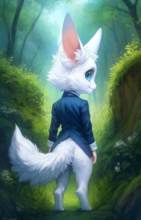 White fur,  fluffy tail,  blue eyes on Tensor.Art