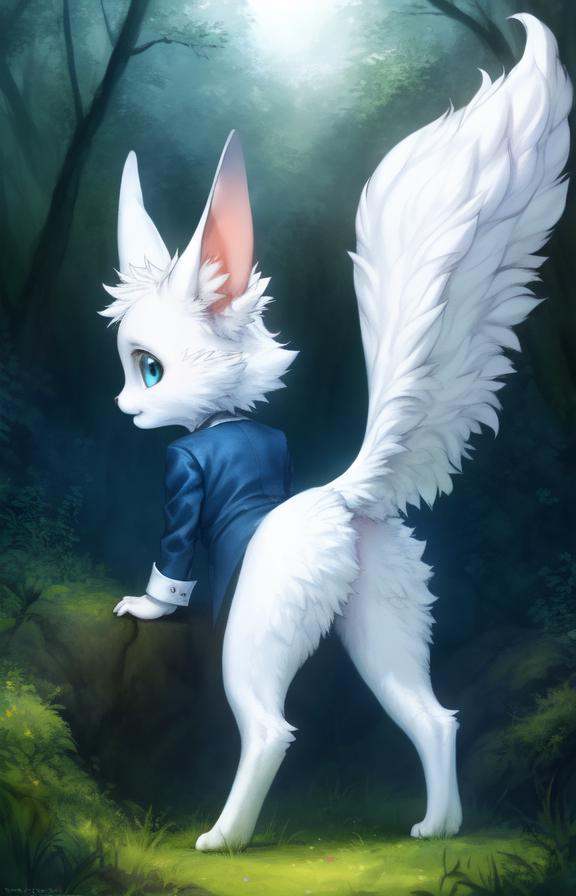 White fur,  fluffy tail,  blue eyes on Tensor.Art
