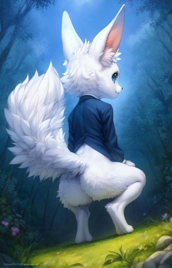 White fur,  fluffy tail,  blue eyes on Tensor.Art