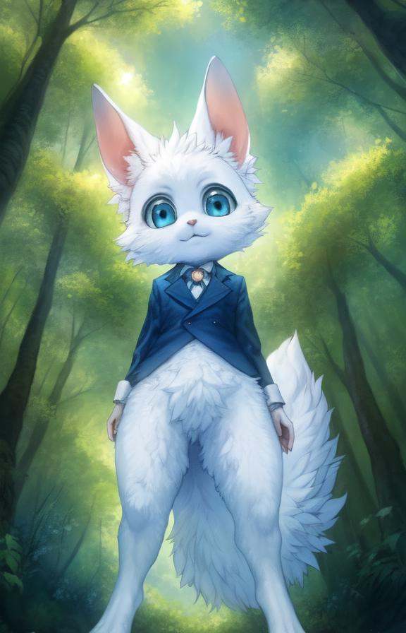 White fur,  fluffy tail,  blue eyes on Tensor.Art