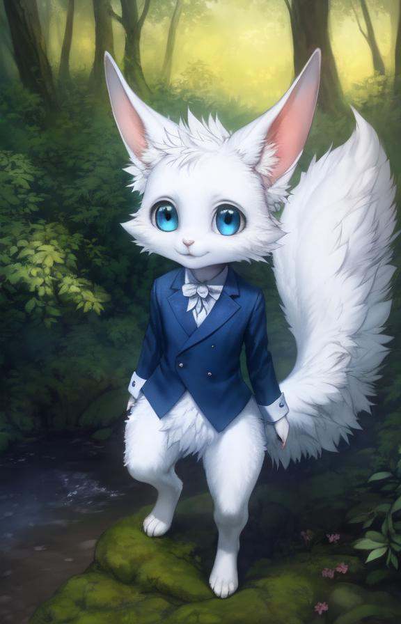 White fur,  fluffy tail,  blue eyes on Tensor.Art