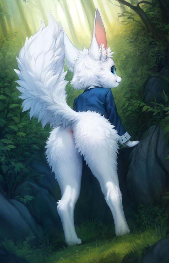 White fur,  fluffy tail,  blue eyes on Tensor.Art