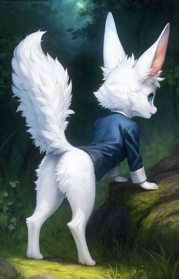 White fur,  fluffy tail,  blue eyes on Tensor.Art