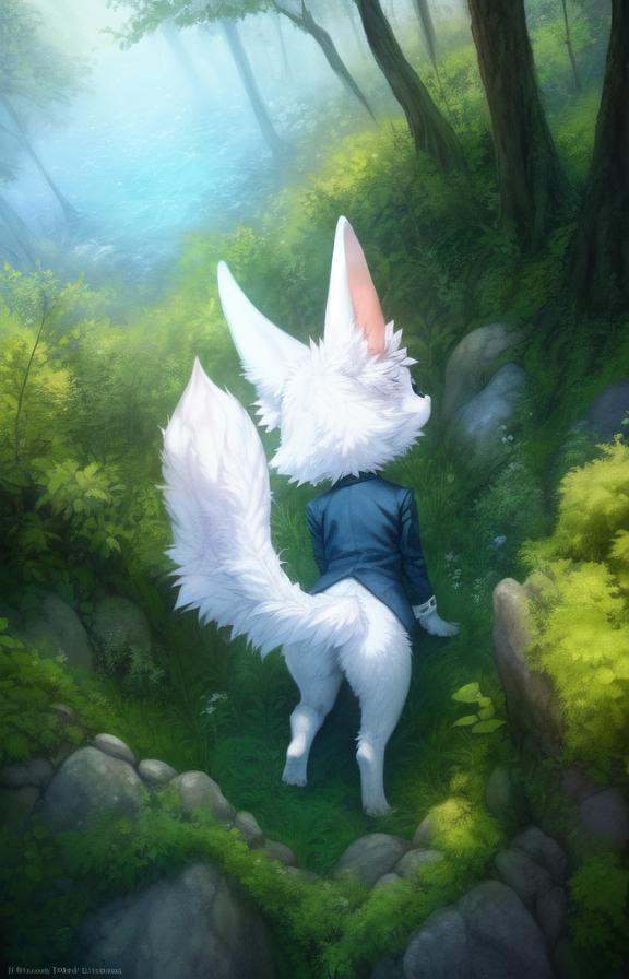 White fur,  fluffy tail,  blue eyes on Tensor.Art