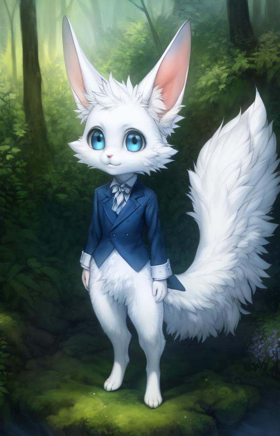 White fur,  fluffy tail,  blue eyes on Tensor.Art