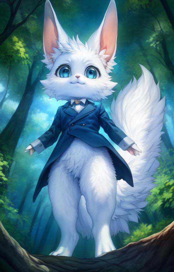 White fur,  fluffy tail,  blue eyes on Tensor.Art