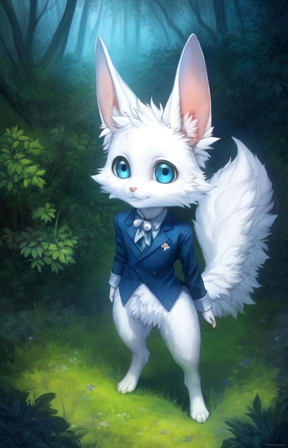 White fur,  fluffy tail,  blue eyes on Tensor.Art