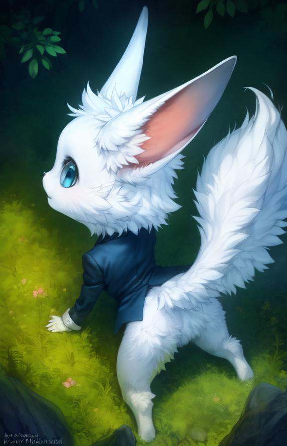 White fur,  fluffy tail,  blue eyes on Tensor.Art