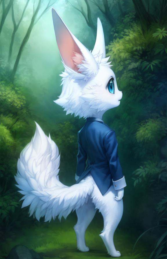 White fur,  fluffy tail,  blue eyes on Tensor.Art