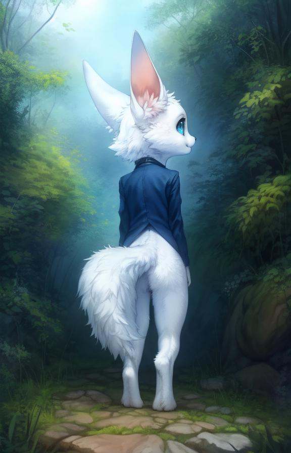 White fur,  fluffy tail,  blue eyes on Tensor.Art