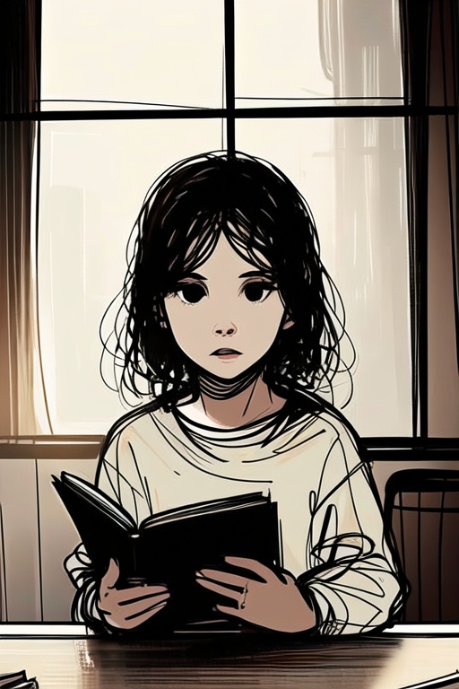 1girl,  read book,  YunQiuLineArt01 on Tensor.Art