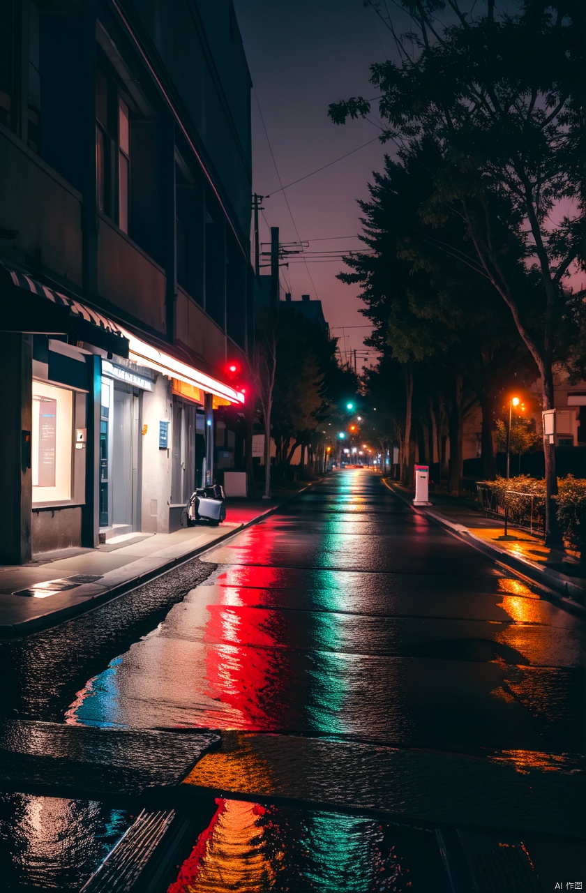  masterpiece,best quality,absurdres,outdoors,night,street,cityscape,tree,road,
