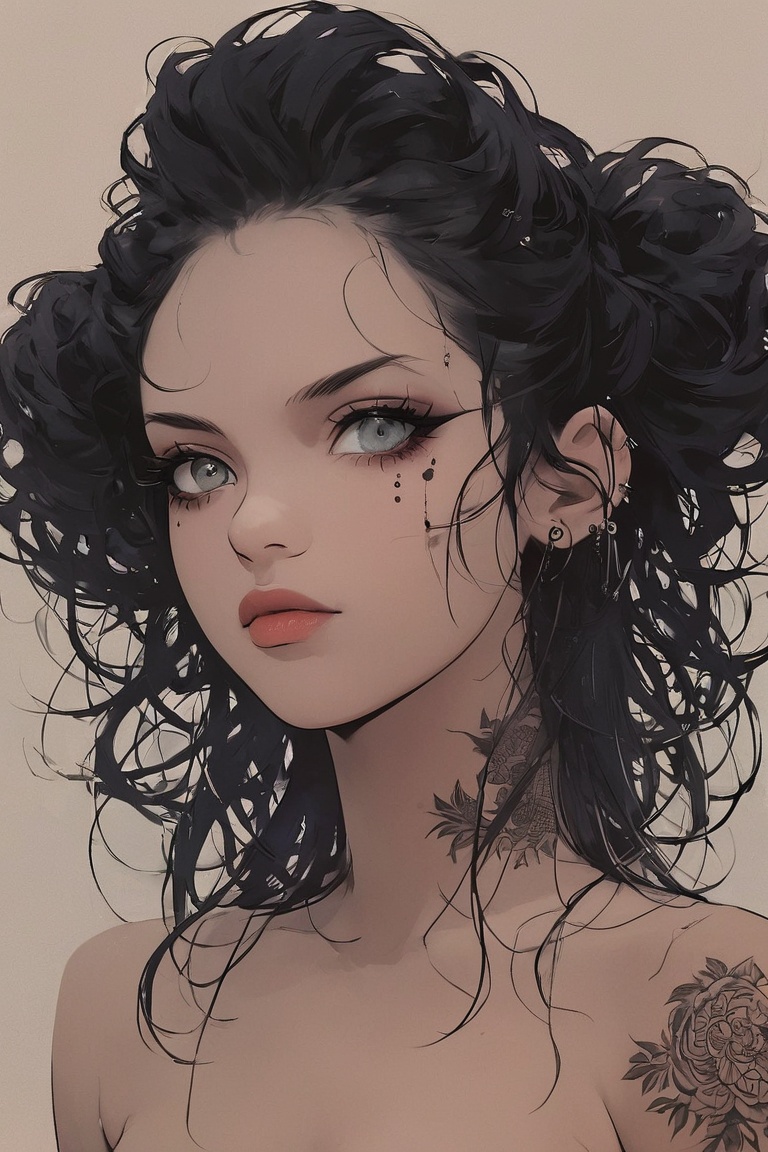 Portrait of a female rocker,  expressive eyes,  tattoos on Tensor.Art