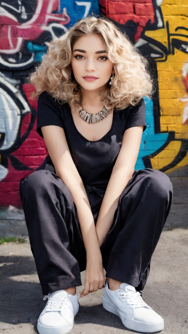 French girl,  grey blonde hair(very long hair,  curly_hair) on Tensor.Art
