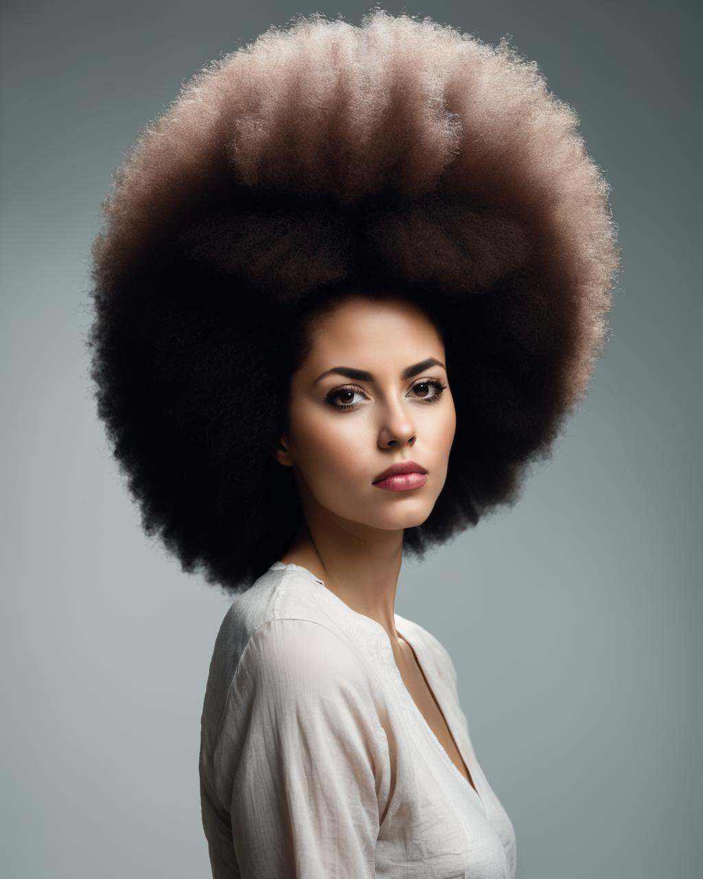 a woman with a very large afro hair on Tensor.Art
