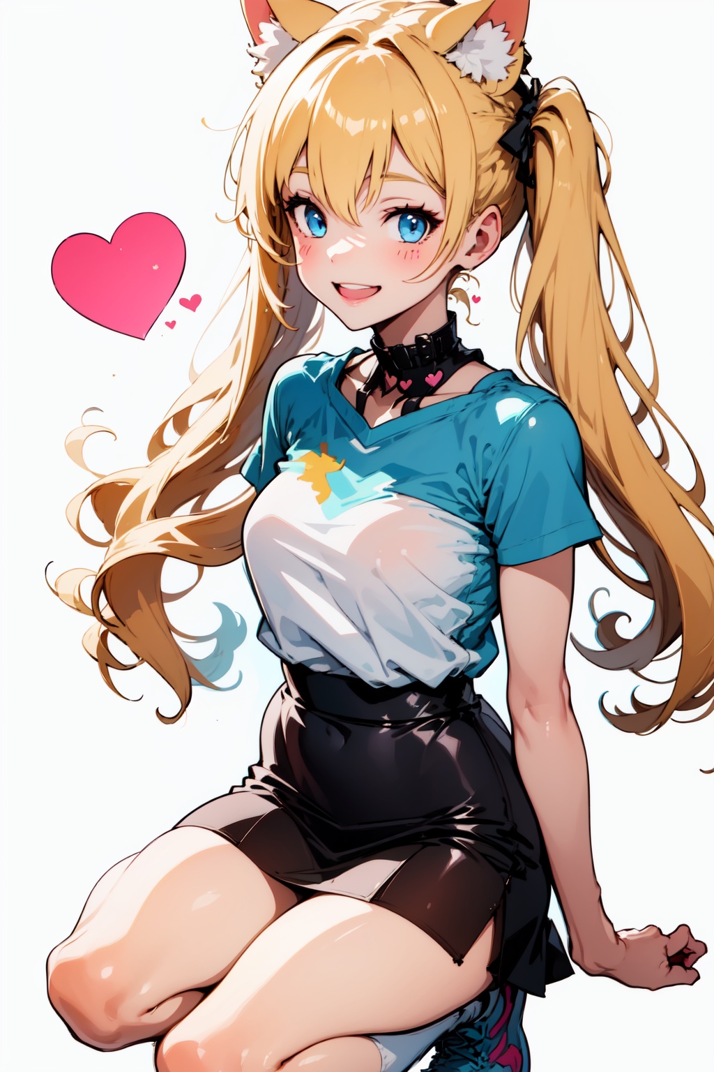 2girls,  cute cat girls,  White background. she wears a light blue outfit (shirt on Tensor.Art