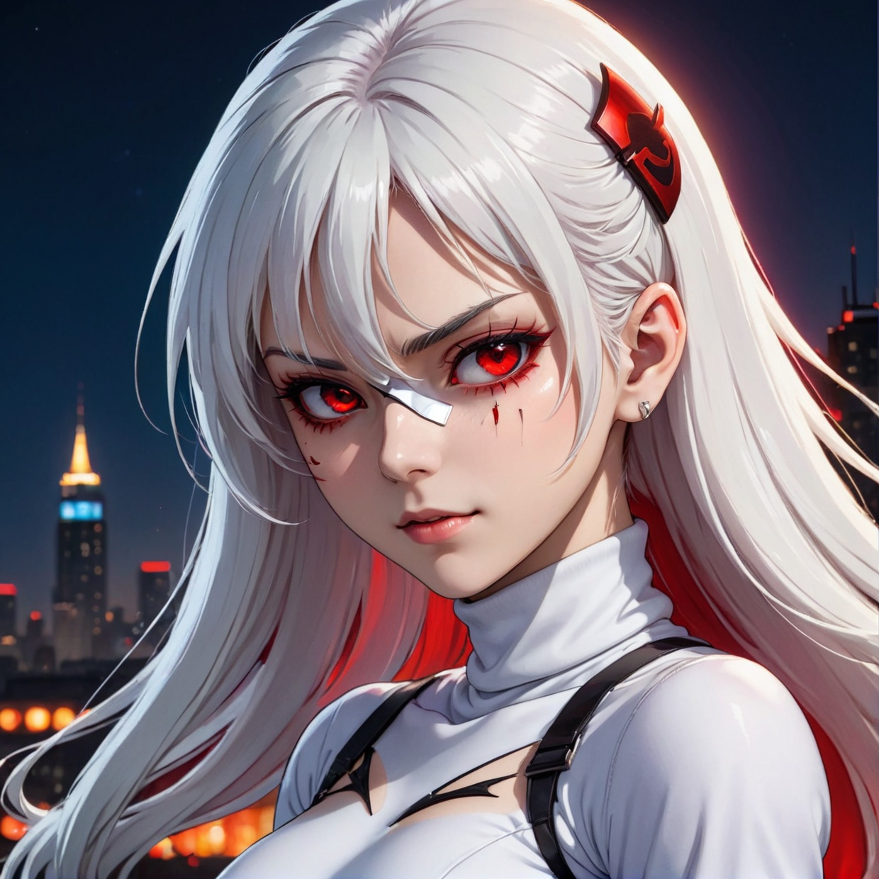 1girl,  (solo),  anime girl with long white hair and red eyes on Tensor.Art