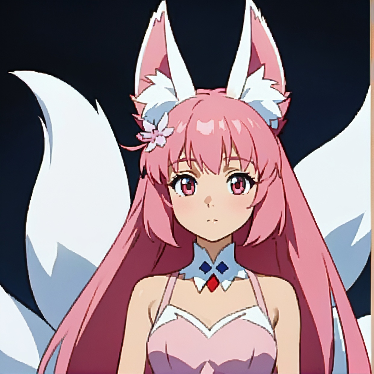 Nine snow-white fox tails (1.0),  milky fox tail (1.0),  fox close-up of nine tails on Tensor.Art