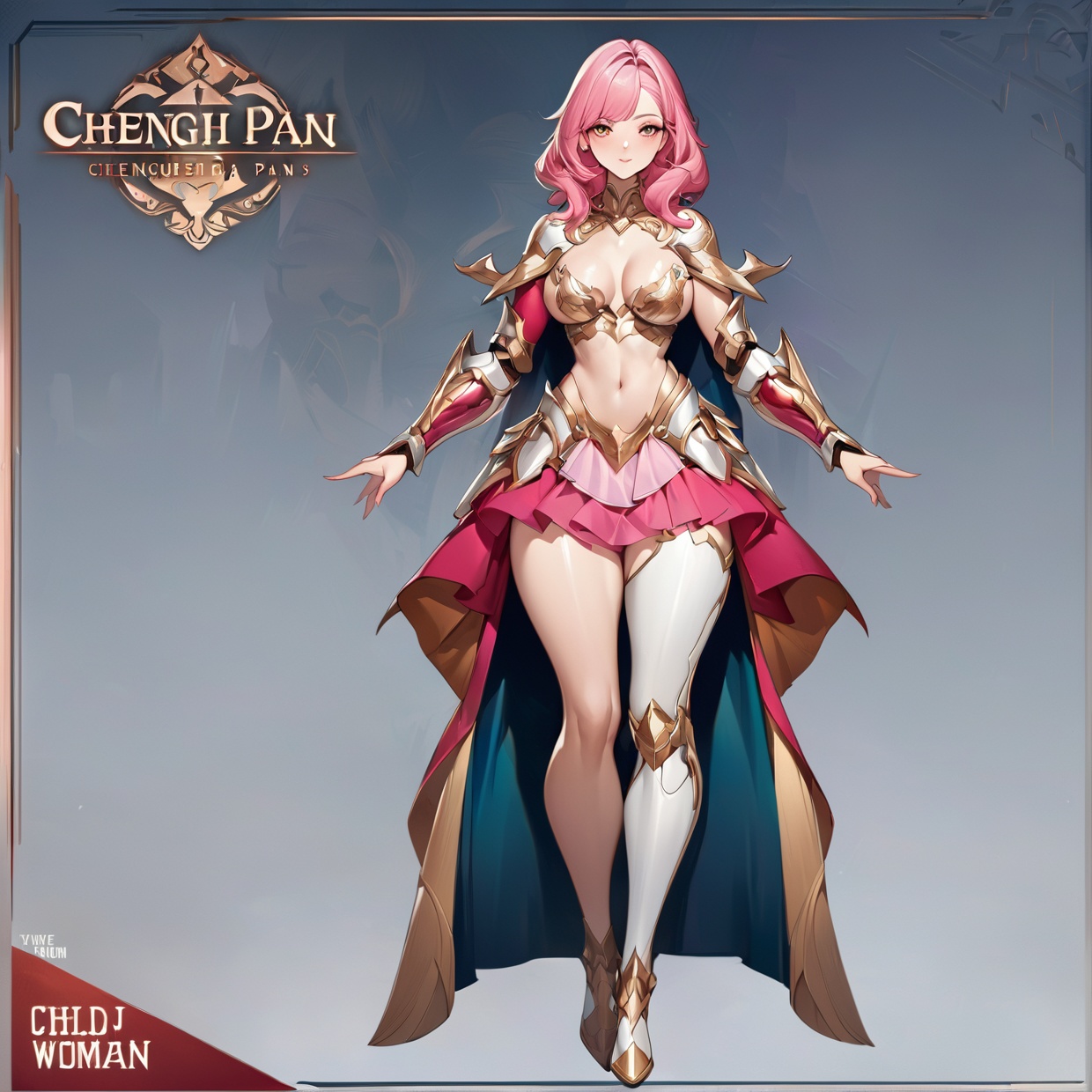 a sexy woman in a white gold and pink lotus lace armor skirt,  chengwei pan on artstation,  by Yang J on Tensor.Art
