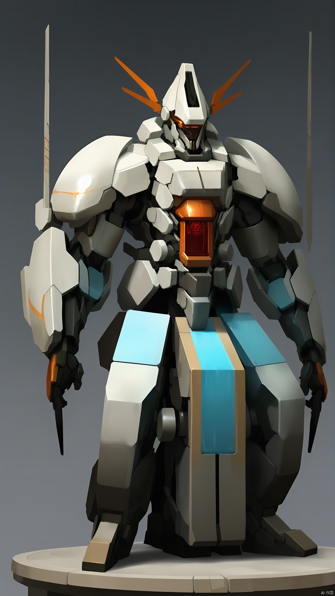 (Fantasy Nation Fan Mecha Style: 1.5) Ancient futuristic flavor with an ancient style priest within the temple, dressed in ancient gowns and wielding futuristic technological ceremonial spells. In front of the priest sits a massive mechanical ceremonial table, on which is assembled a mech core inlaid with ancient runes