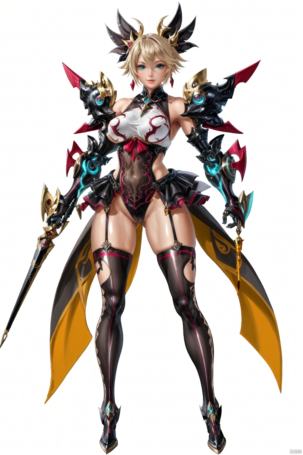Create a technical colorful sketch of Stella Blade,  a significant character from the anime series Stella Blade in a full-...